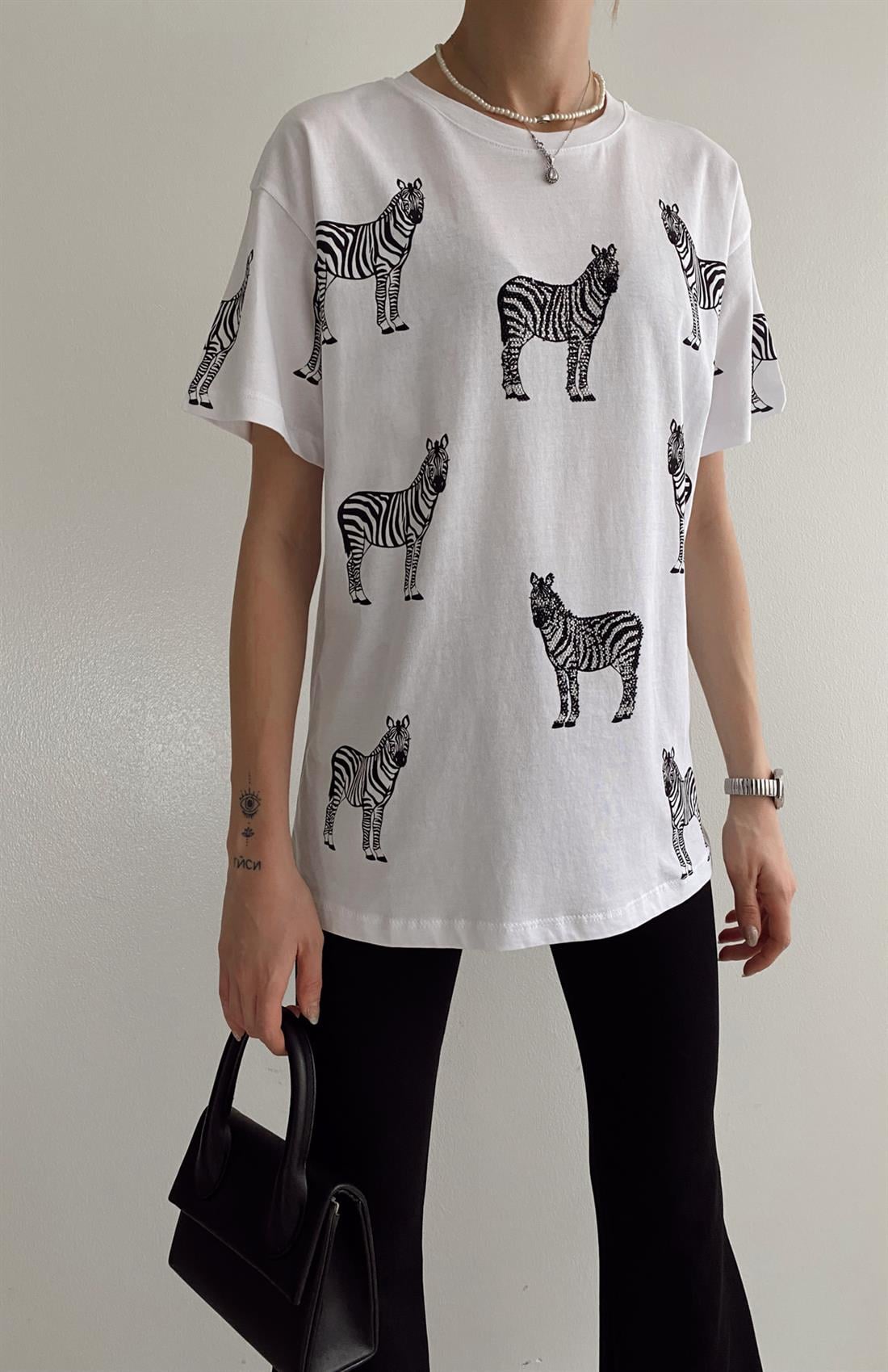 Zebra Baskılı Tshırt BEYAZ