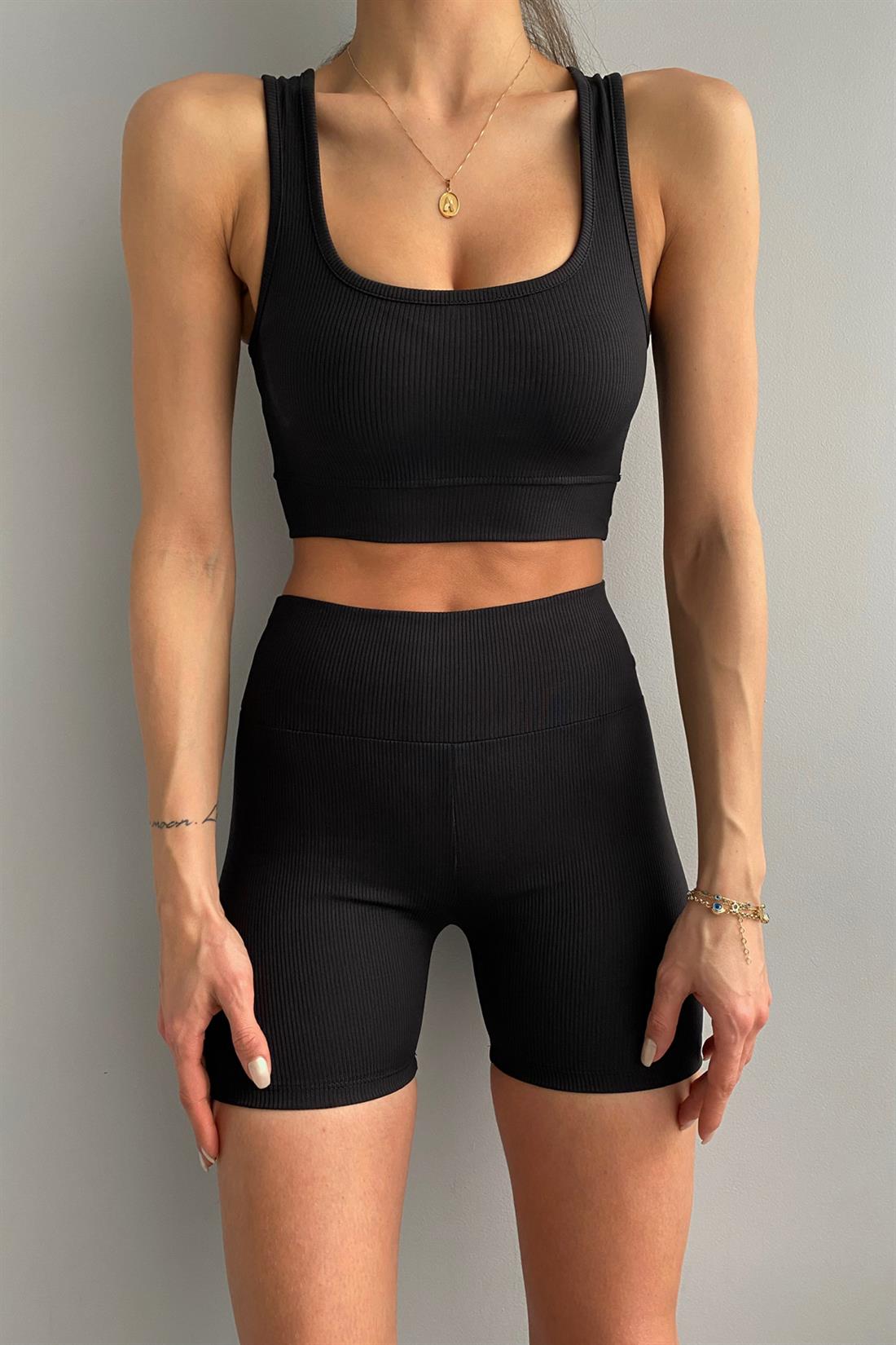 Fitilli Şortlu Takım SİYAH