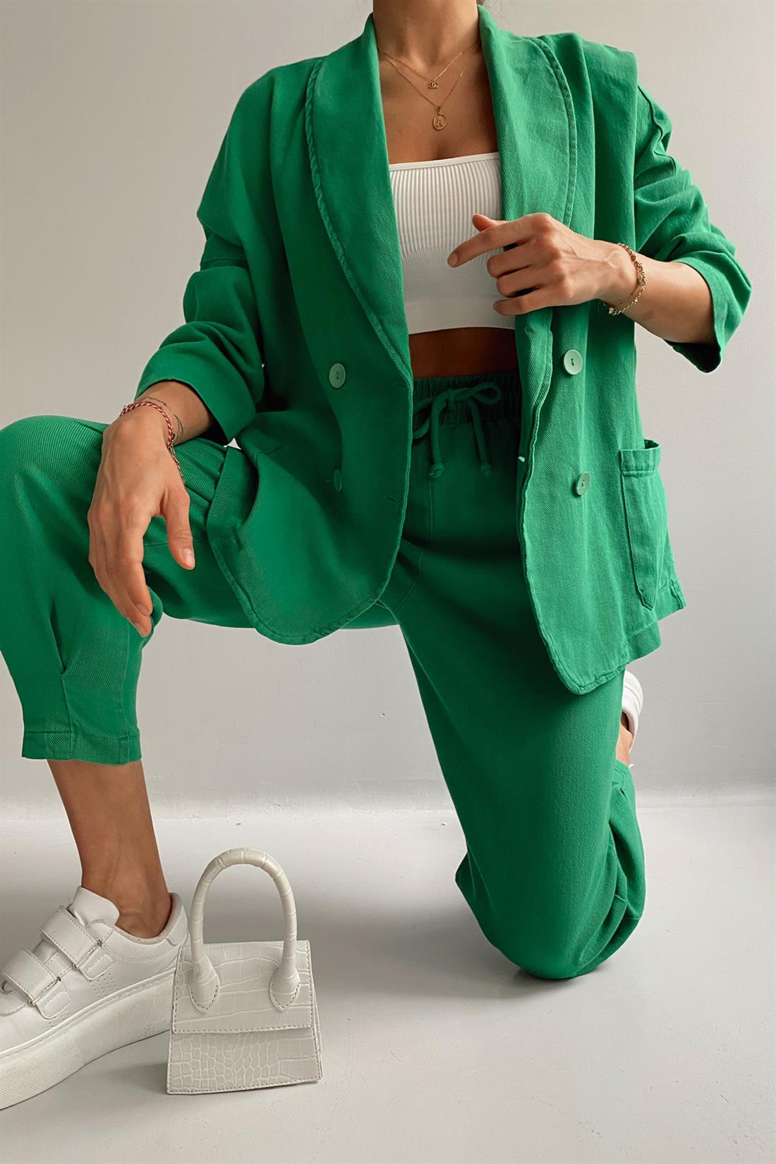 Oversize Ceket Pantolon Takım YEŞİL