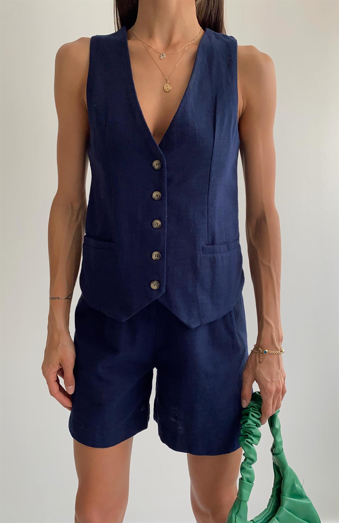 Şort Keten Takım LACİVERT