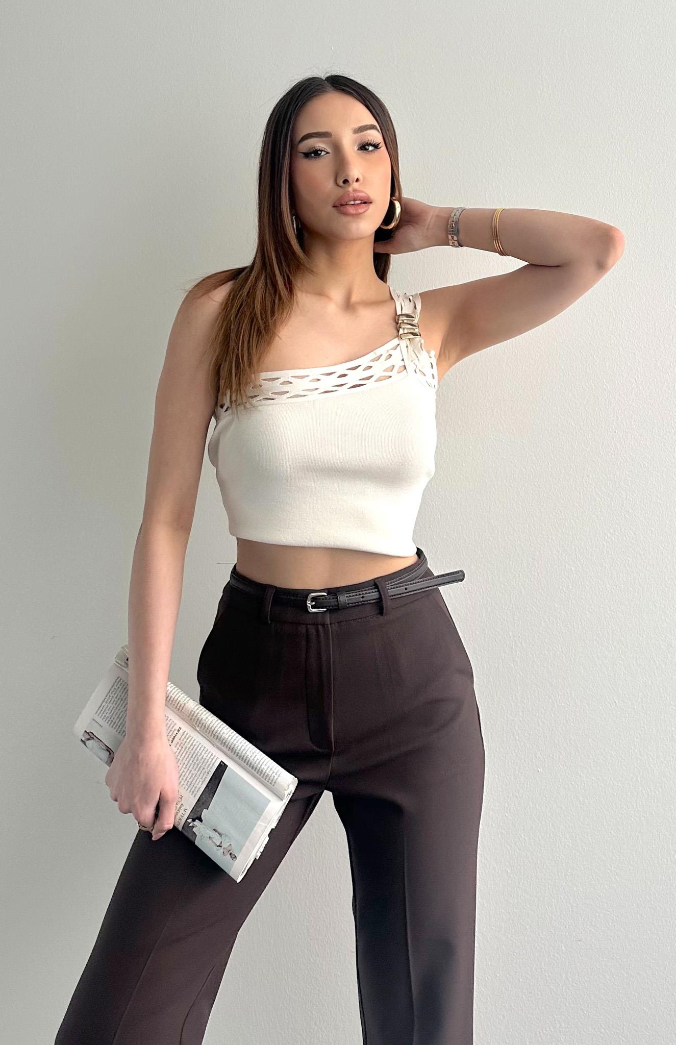 Asimetrik Örgü Triko KREM