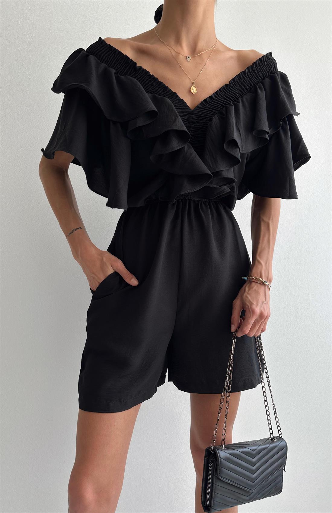 Fırfırlı Tulum SİYAH