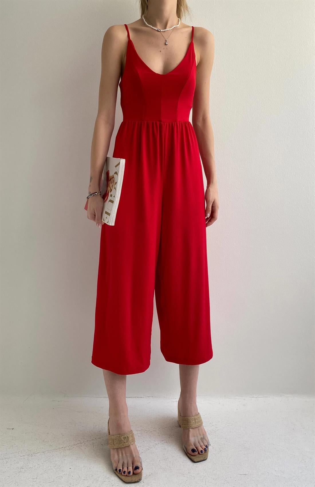 İp Askılı Tulum KIRMIZI