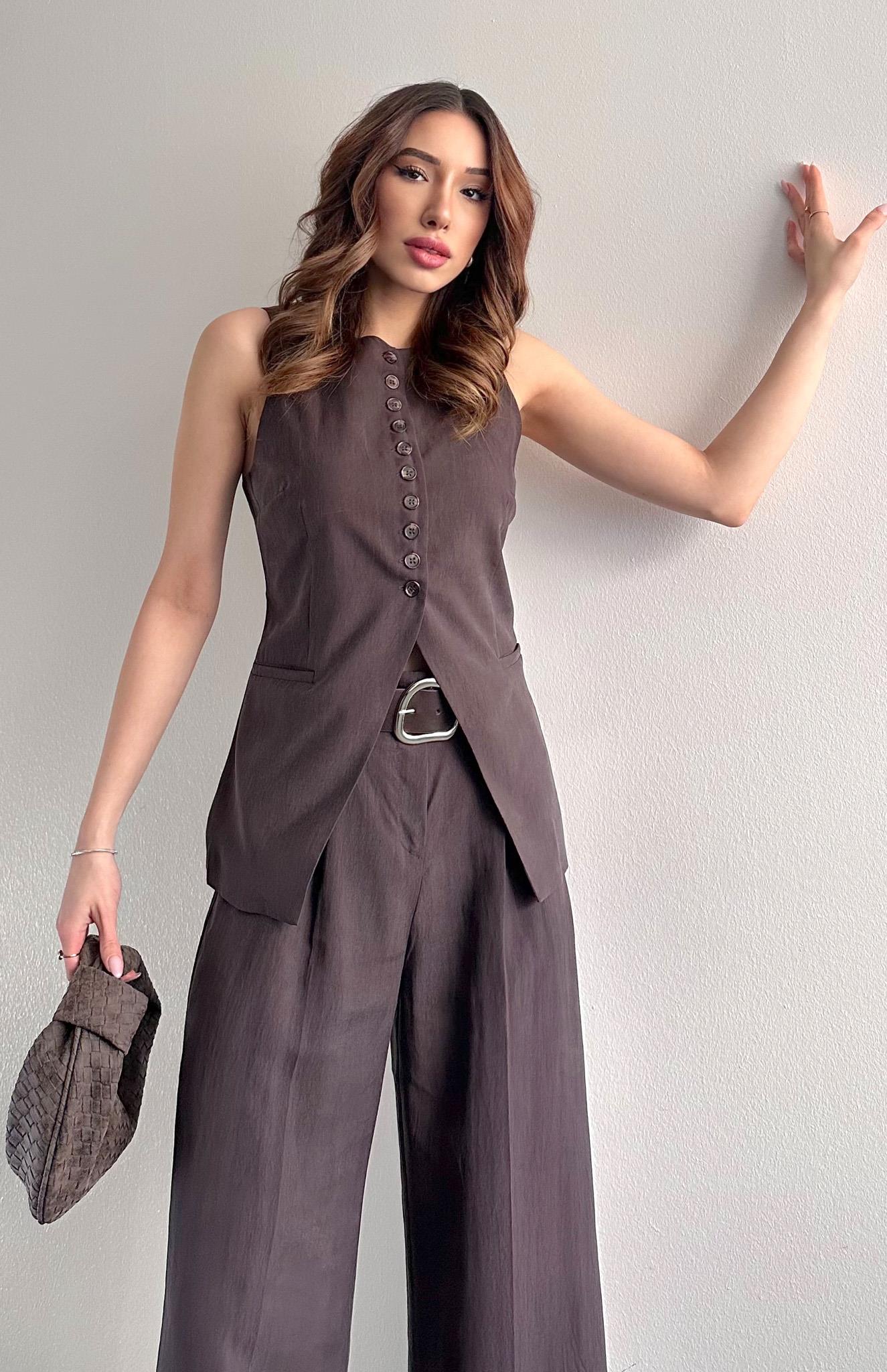 Düğme Detaylı Yelek KAHVERENGİ