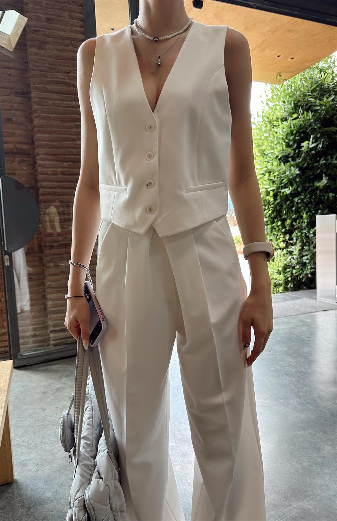 Düğmeli Yelek BEYAZ