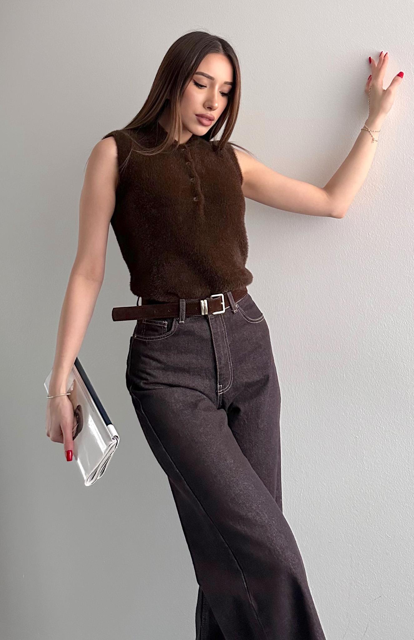 Suni Kürklü Yelek KAHVERENGİ