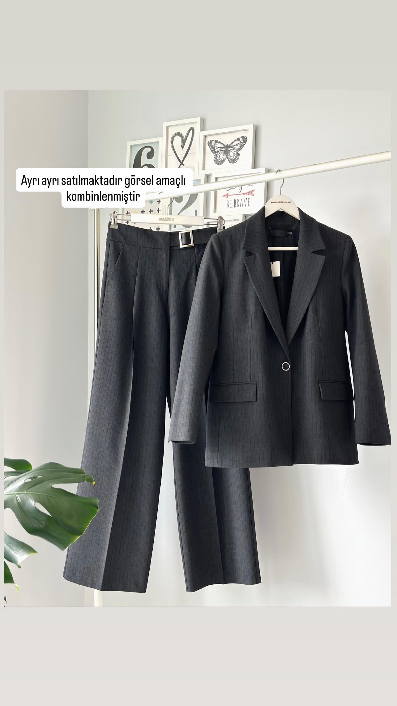 ANTRASİT ÇİZGİLİ BLAZER CEKET