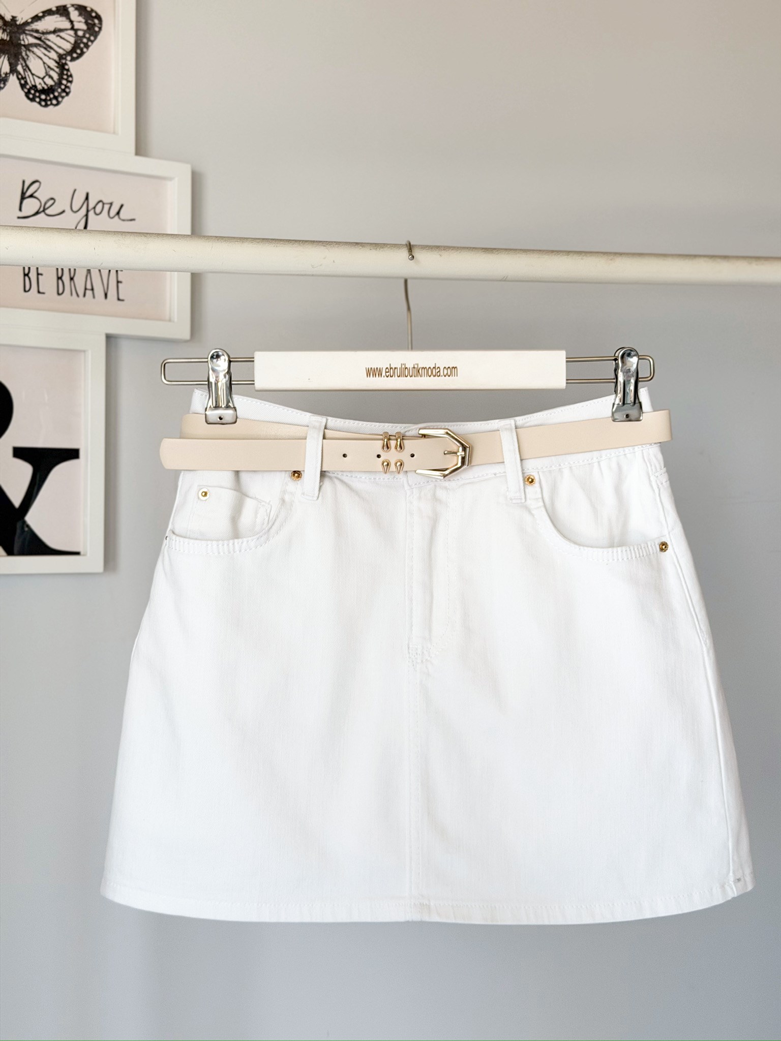 BEYAZ DENIM İÇİ ŞORTLU ETEK