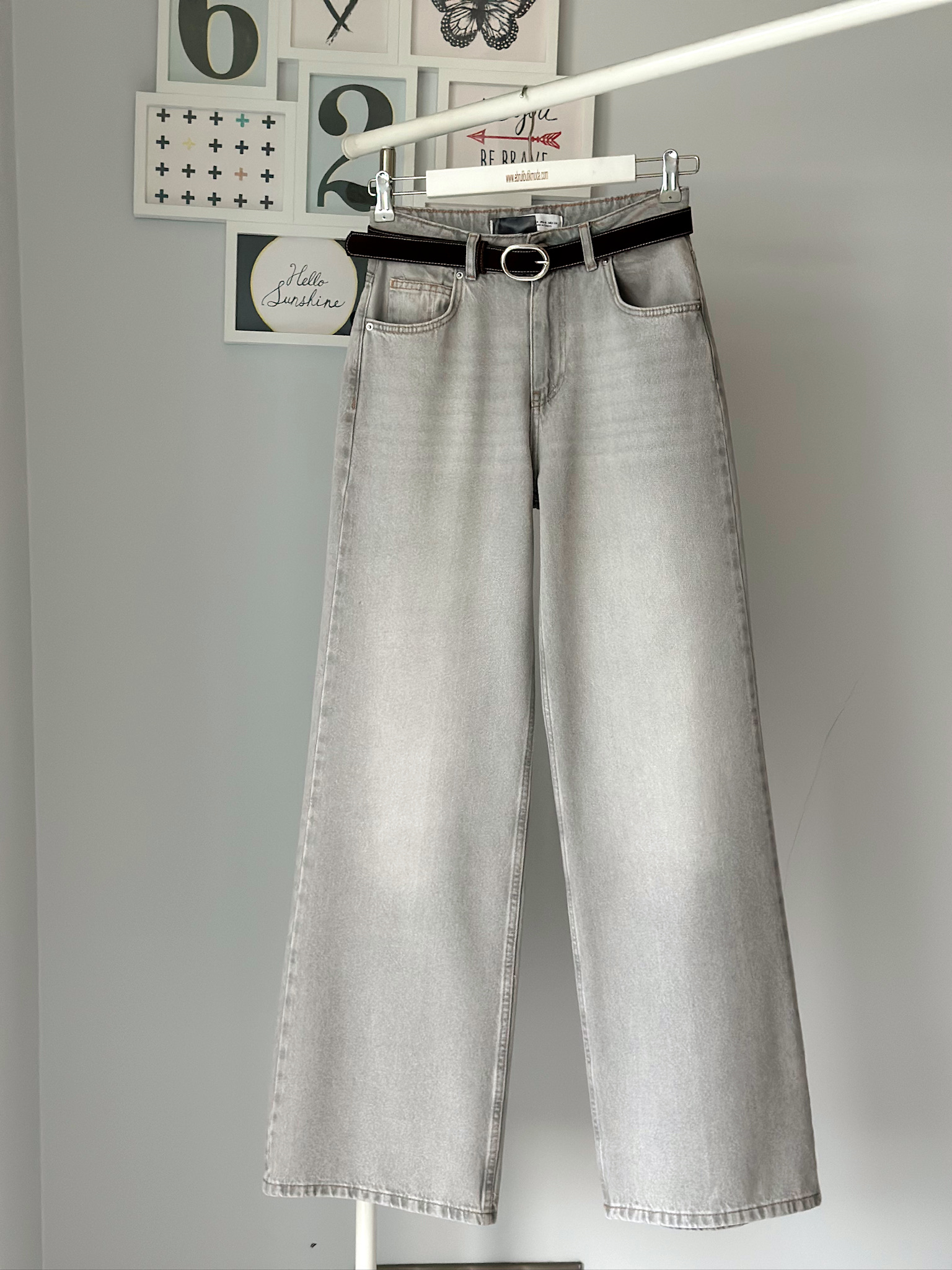 GRİ KEMERLİ WİDE LEG JEAN