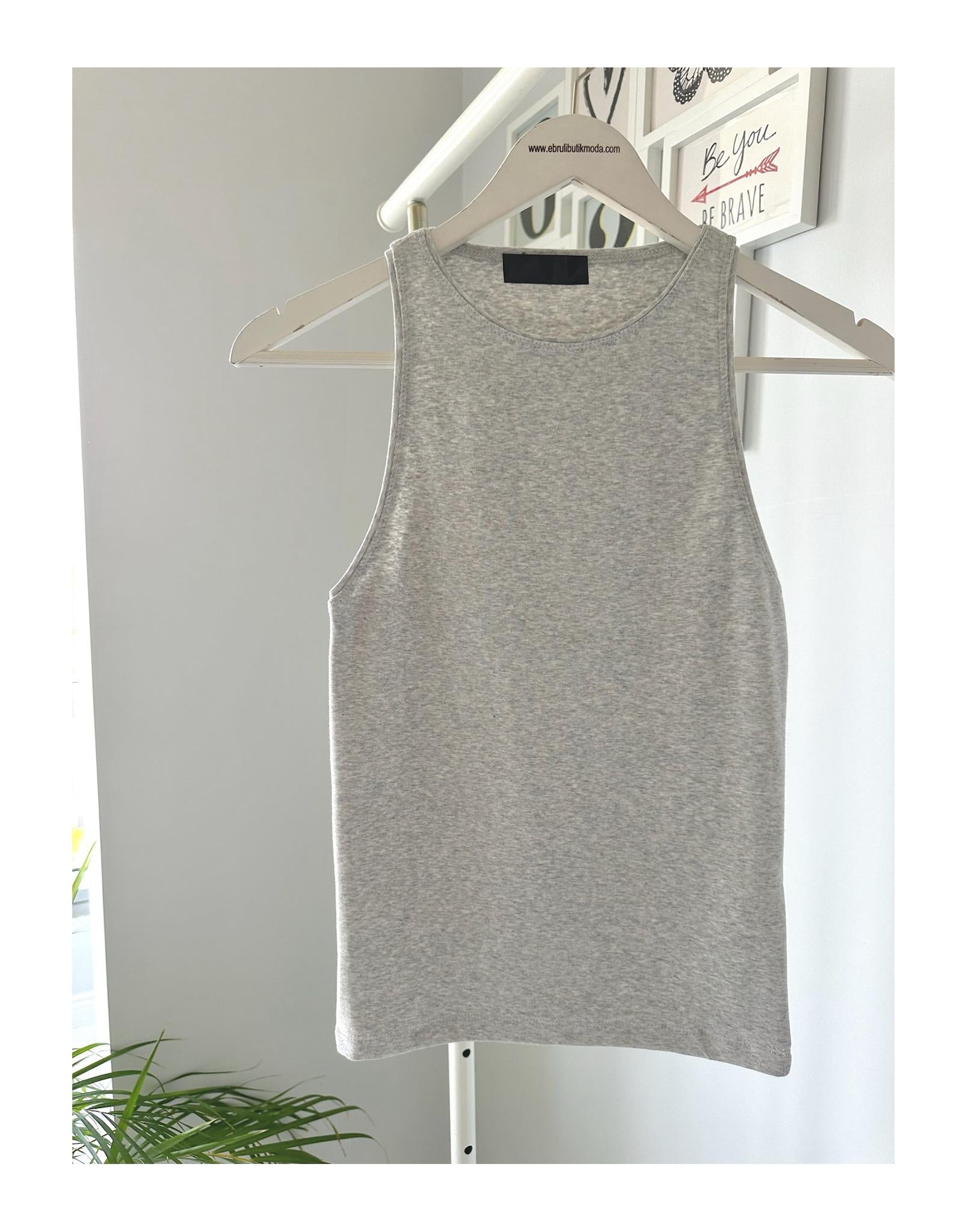 GRİ MELANJ HALTER BLUZ