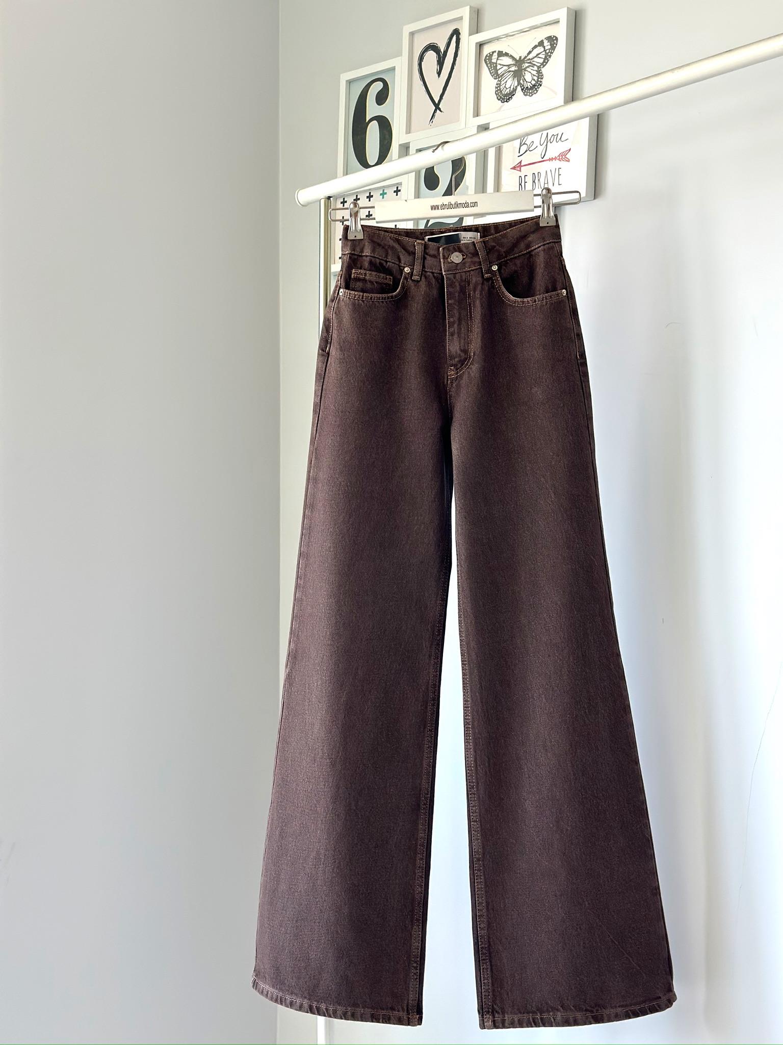 KAHVE YÜKSEK BEL WIDE LEG JEAN