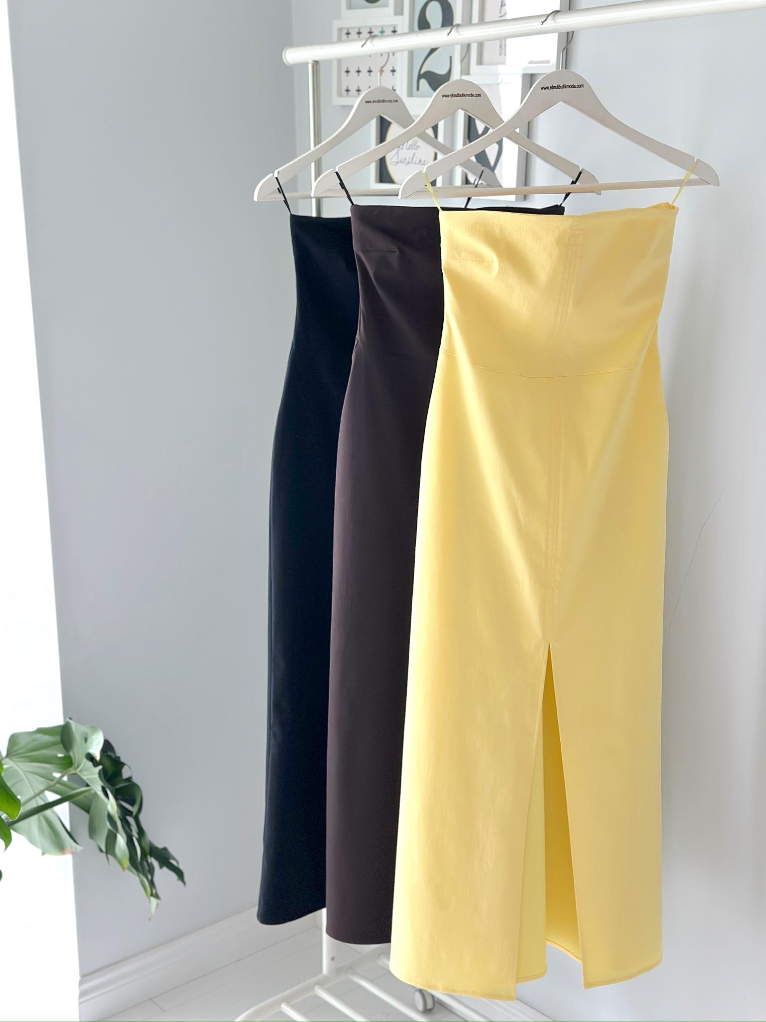 STRAPLEZ YIRTMAÇLI ELBİSE