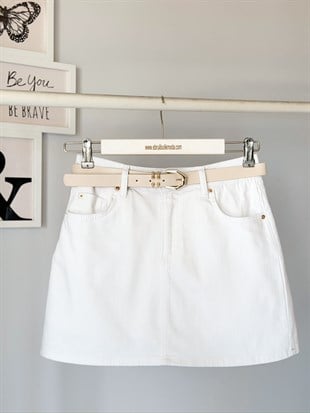 BEYAZ DENIM İÇİ ŞORTLU ETEK