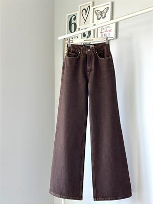 KAHVE YÜKSEK BEL WIDE LEG JEAN