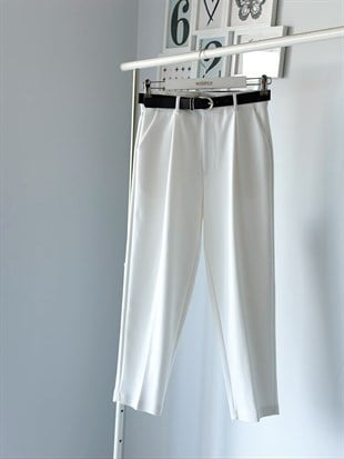 KEMERLİ BEYAZ DOKUMA PANTOLON