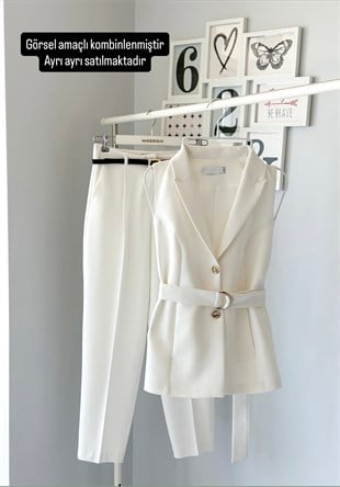 KEMERLİ BEYAZ YELEK