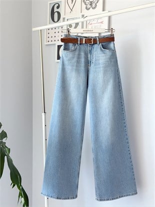 KEMERLİ BUZ MAVİ WIDE LEG JEAN