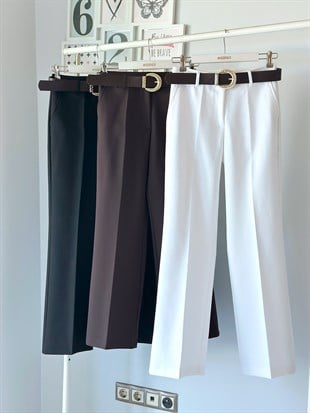 KEMERLİ WİDE LEG KUMAŞ PANTOLON