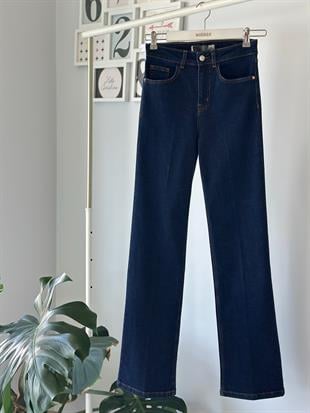 KOYU MAVİ LİKRALI FLARE JEAN