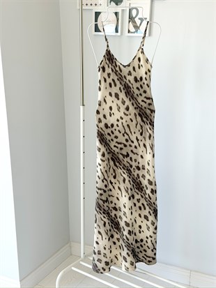 LEOPAR DESEN SATEN ELBİSE