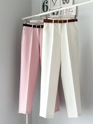 LİKRALI KEMERLİ KUMAŞ PANTOLON