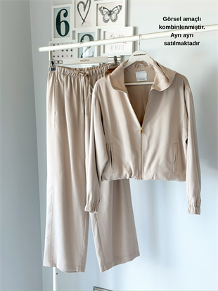 TENCEL TAŞ RENGİ GENİŞ PAÇA PANTOLON