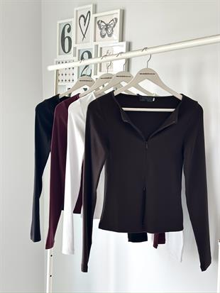 UZUN KOL ÇİFT FERMUARLI BLUZ