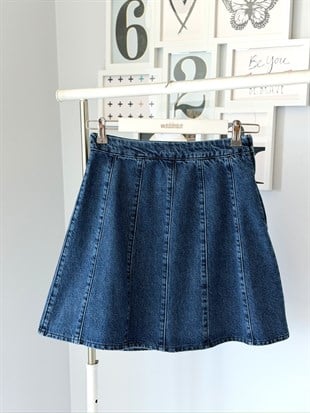 YANDAN FERMUARLI DENIM ETEK