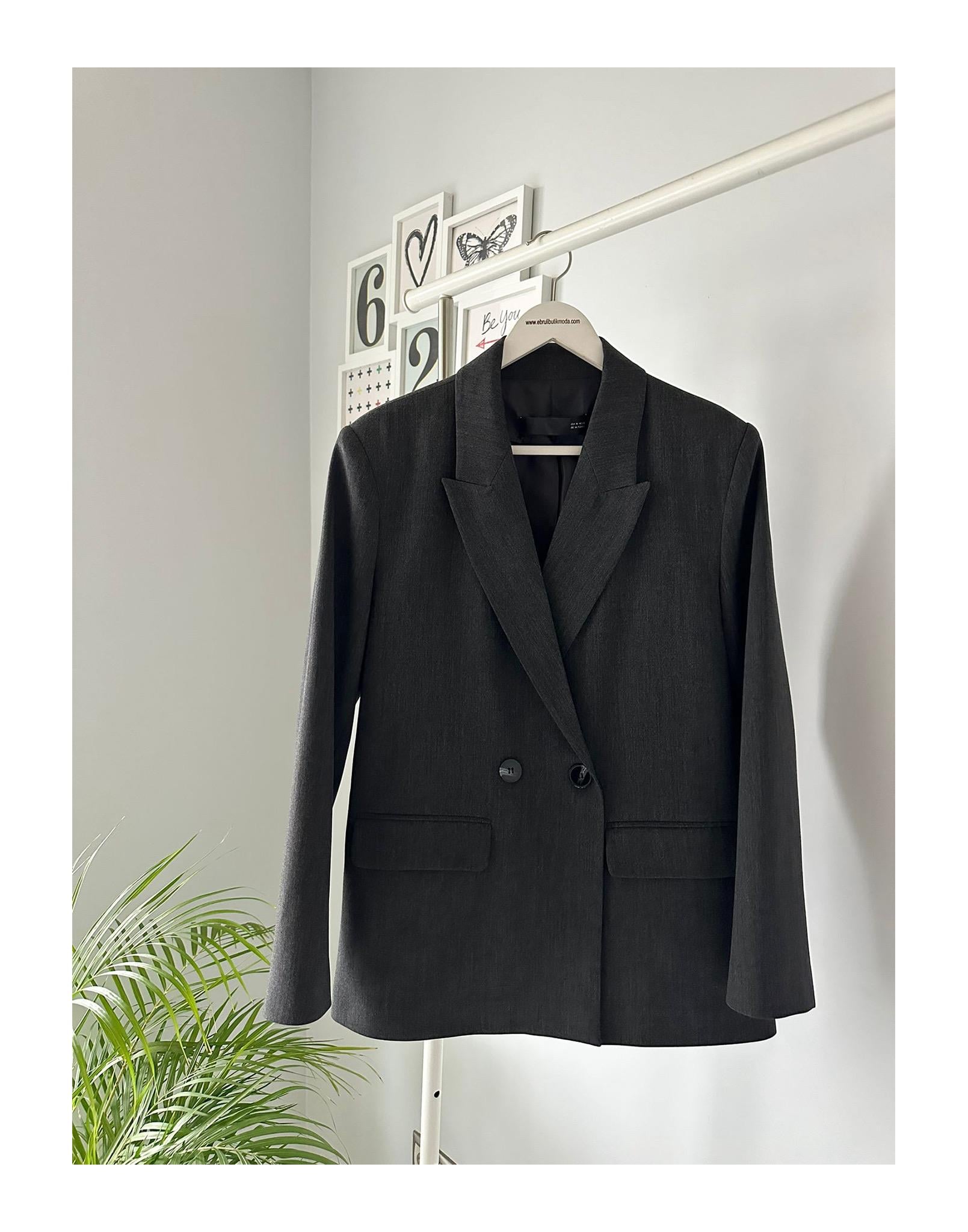 ANTRASİT ÇİFT DÜĞMELİ BLAZER CEKET