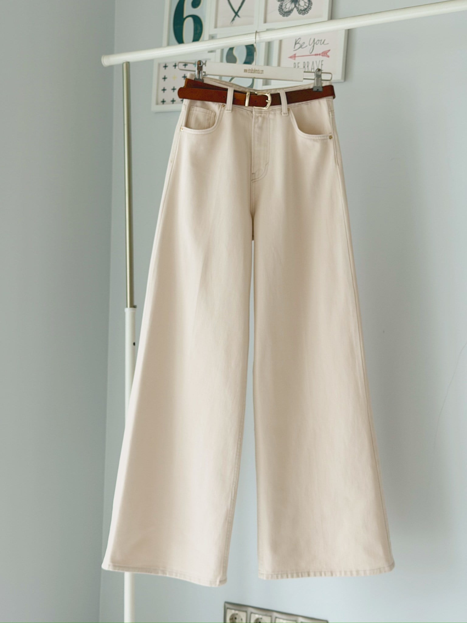 BEIGE WİDE LEG JEAN