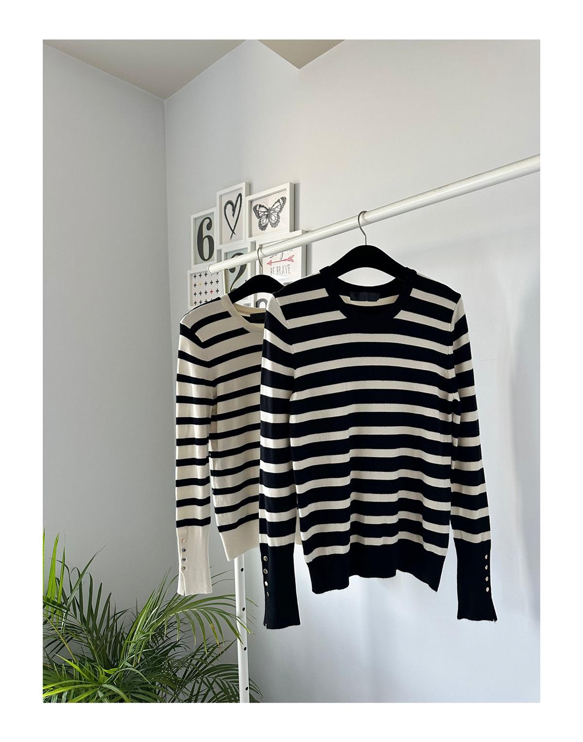 BİSİKLET YAKA ÇİZGİLİ DROP DETAY KAZAK