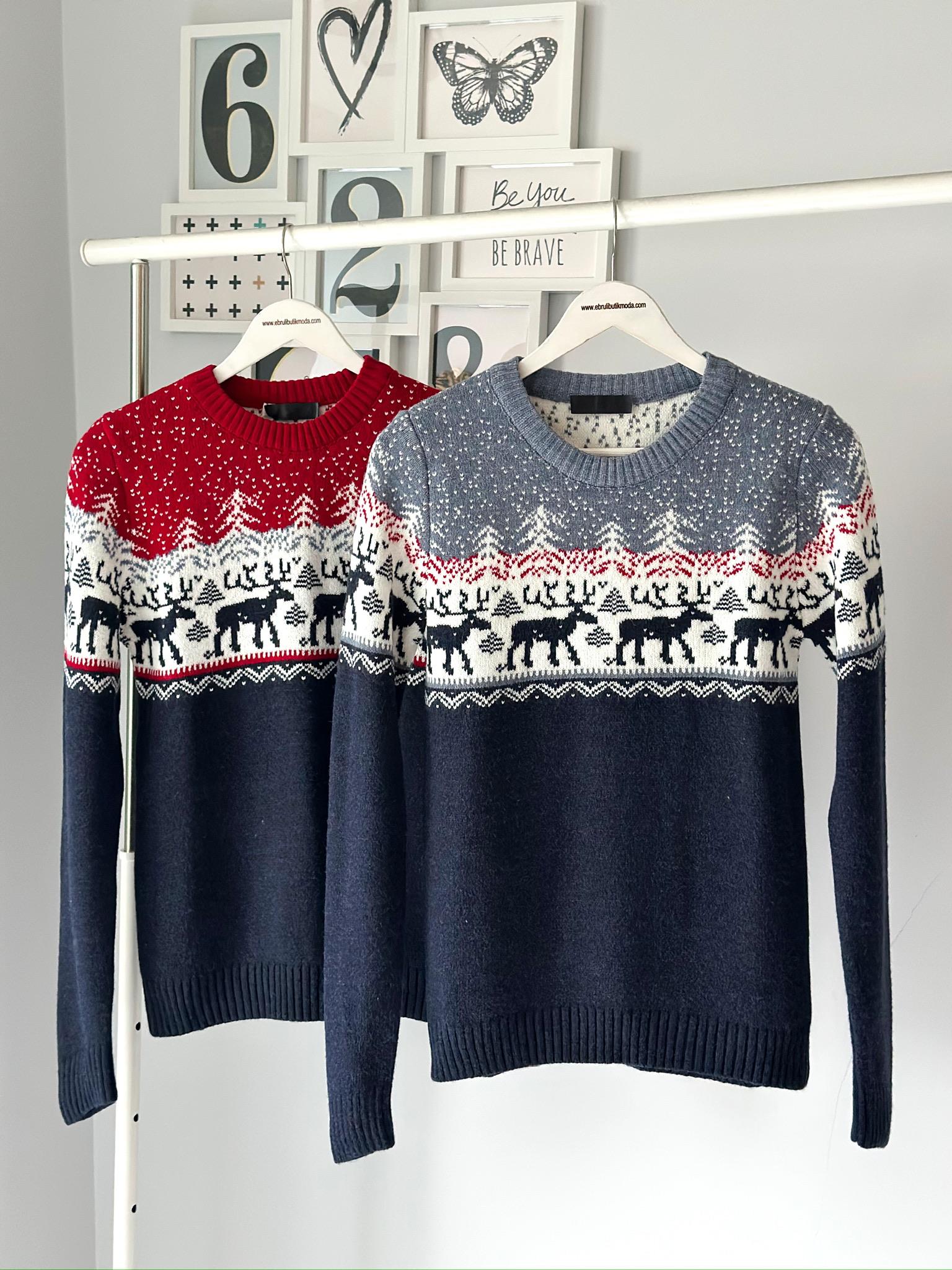 BİSİKLET YAKA GEYİK DESENLİ KAZAK