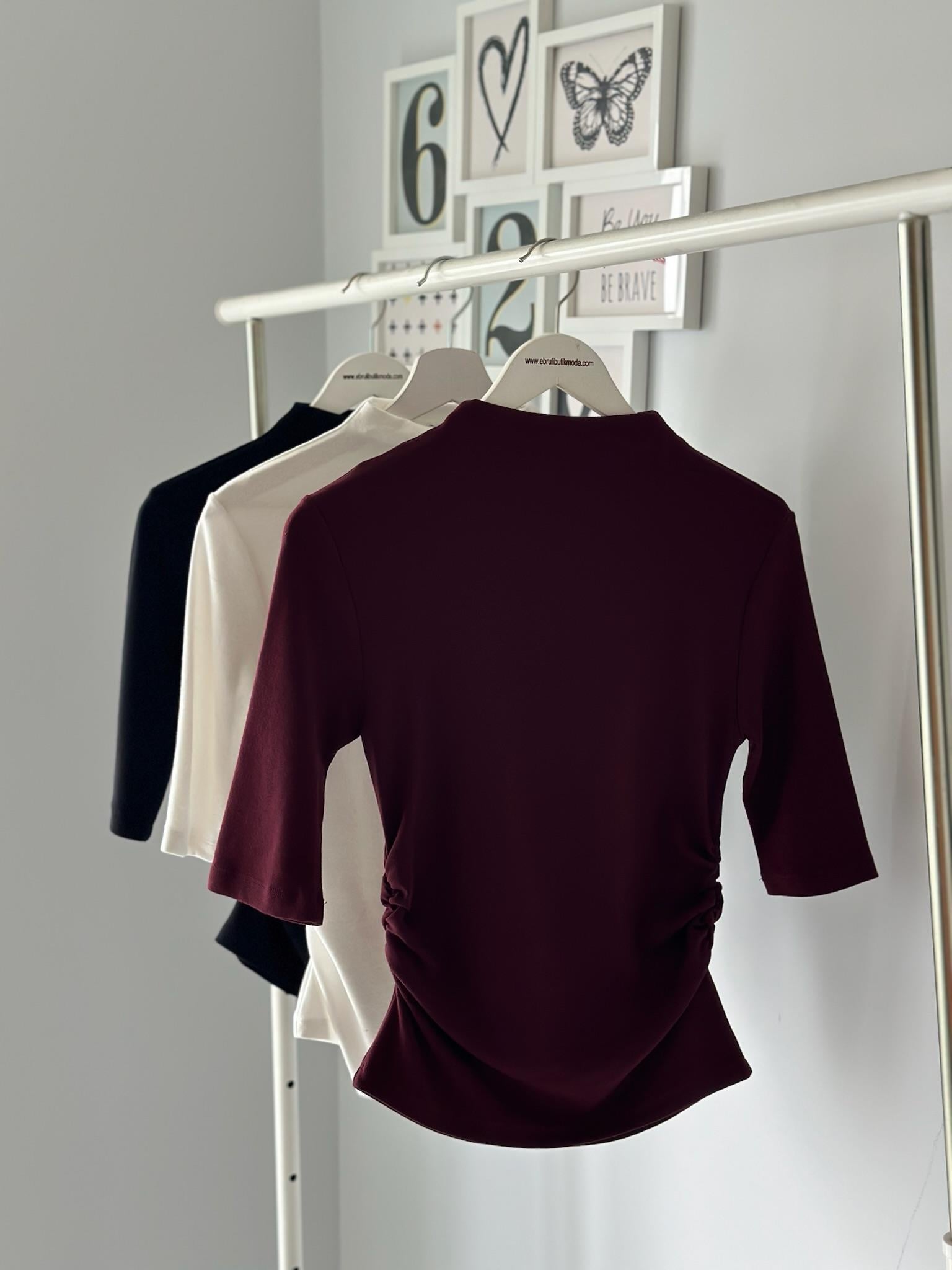 DRAPELİ YARIM KOL BLUZ