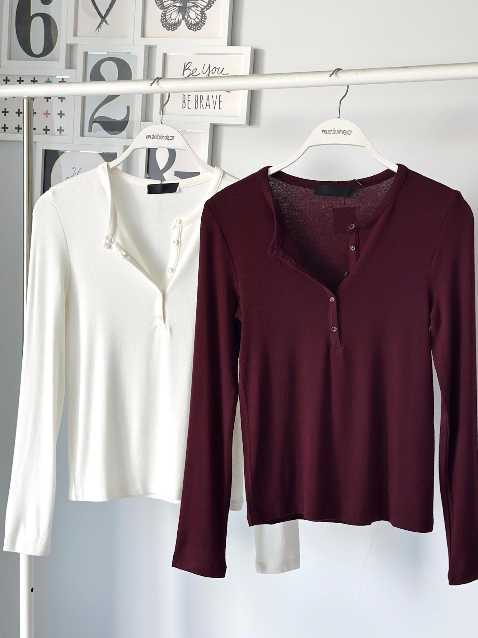 DÜĞMELİ UZUN KOL PAMUK BLUZ