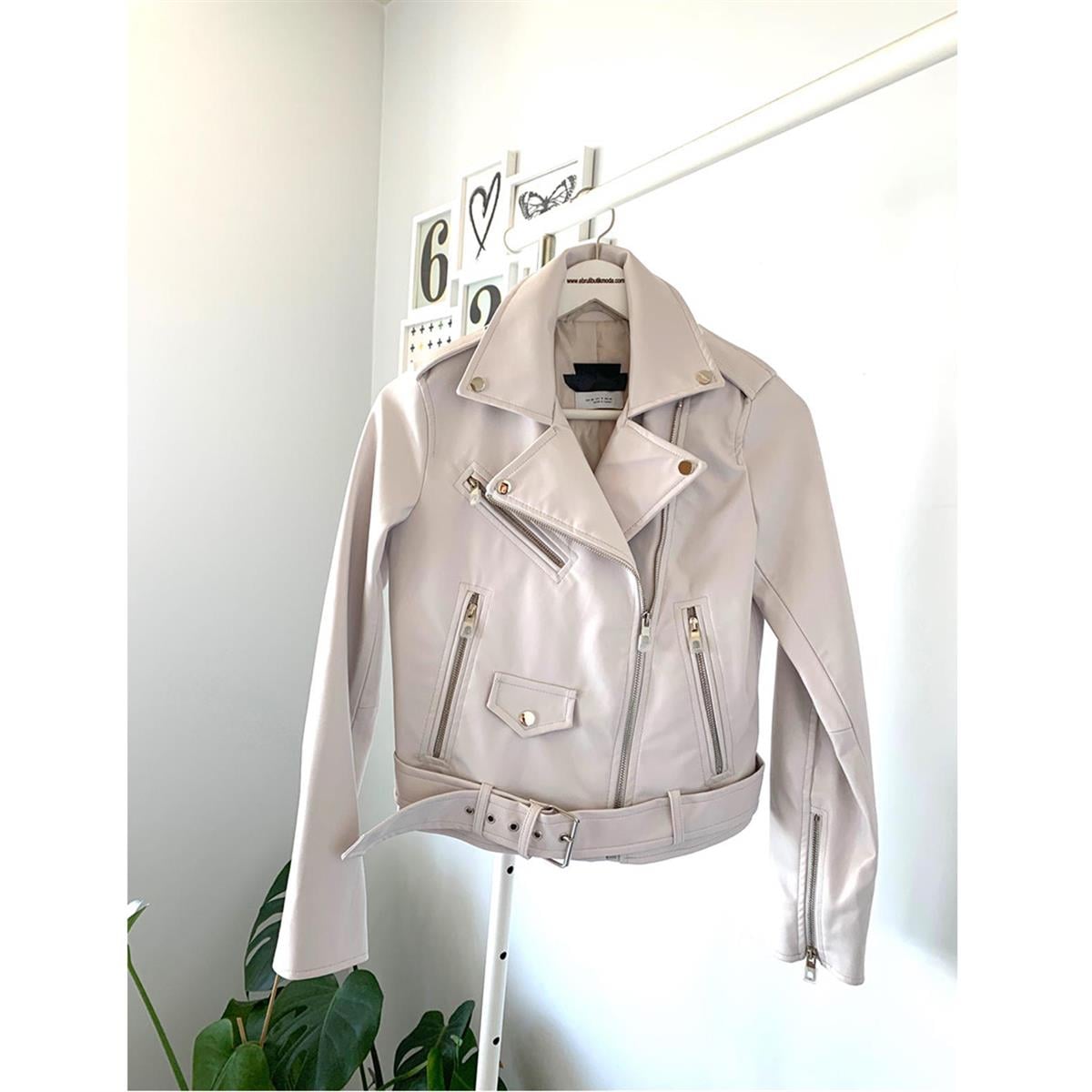 FERMUAR DETAYLI DERİ CEKET