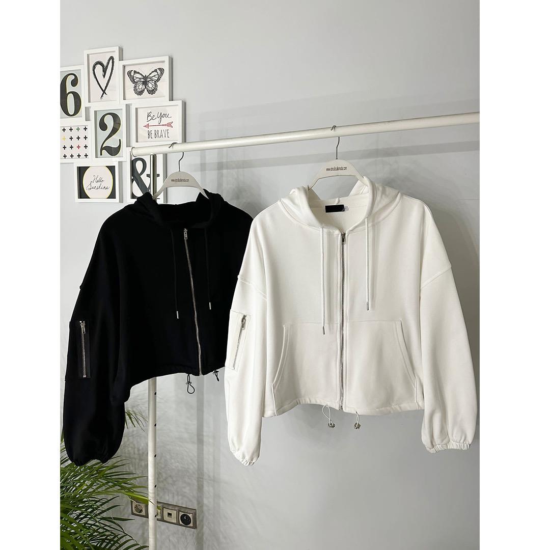 FERMUAR DETAYLI KAPŞONLU SWEATSHIRT