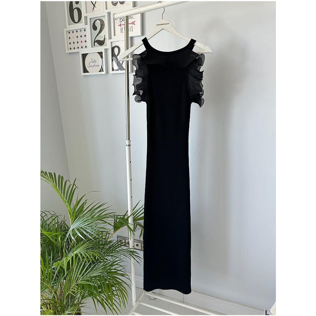 FIRFIR KUMAŞ DETAY TRİKO ELBİSE