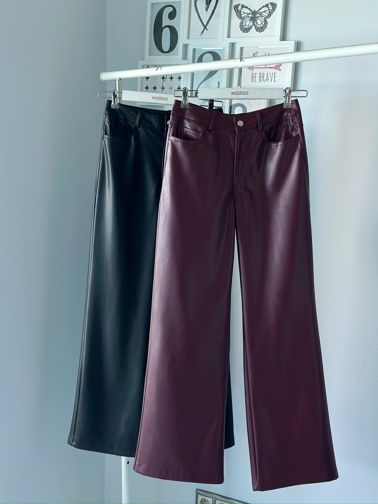 GENİŞ PAÇA DERİ PANTOLON