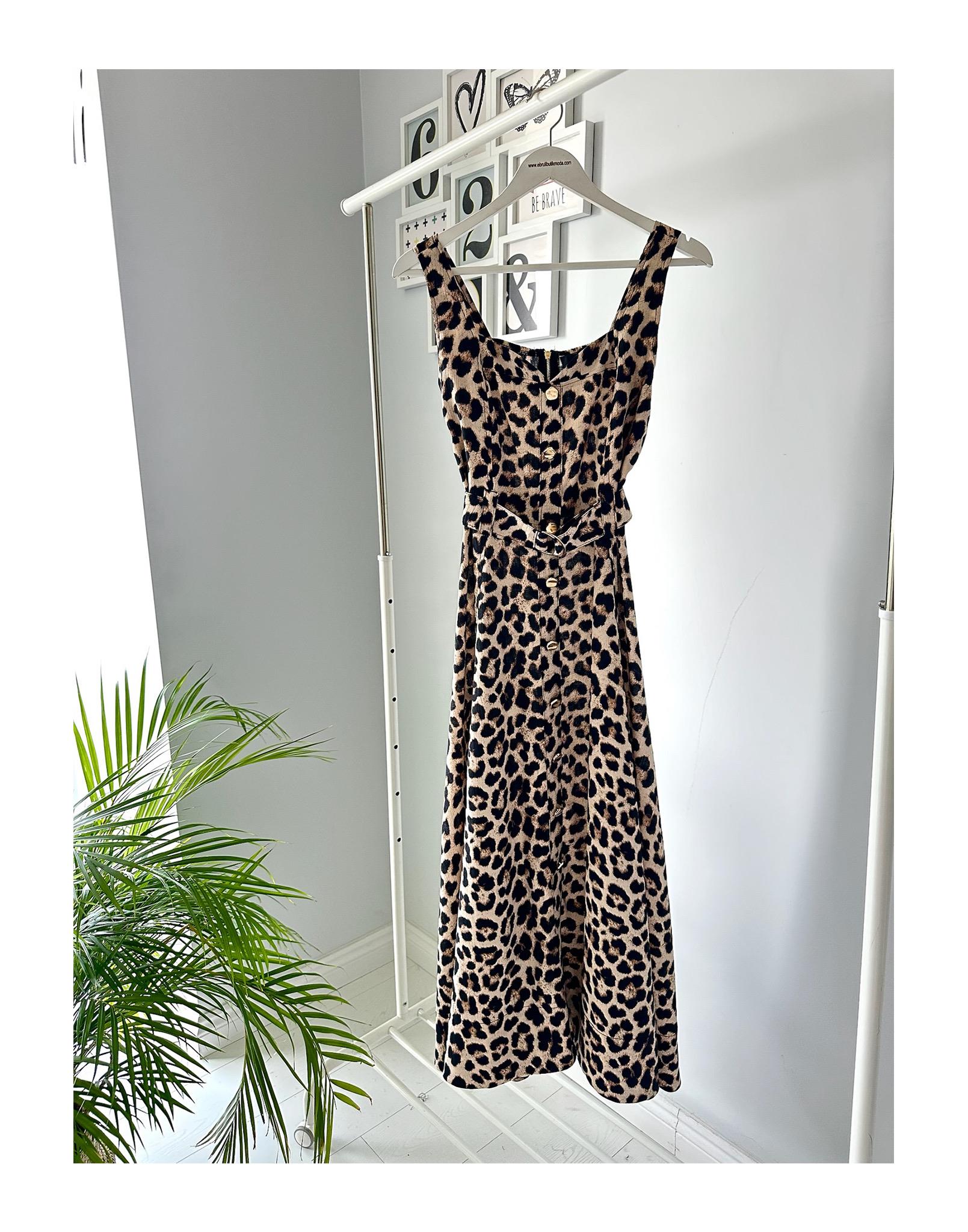 GOLD DÜĞMELİ LEOPAR ELBİSE