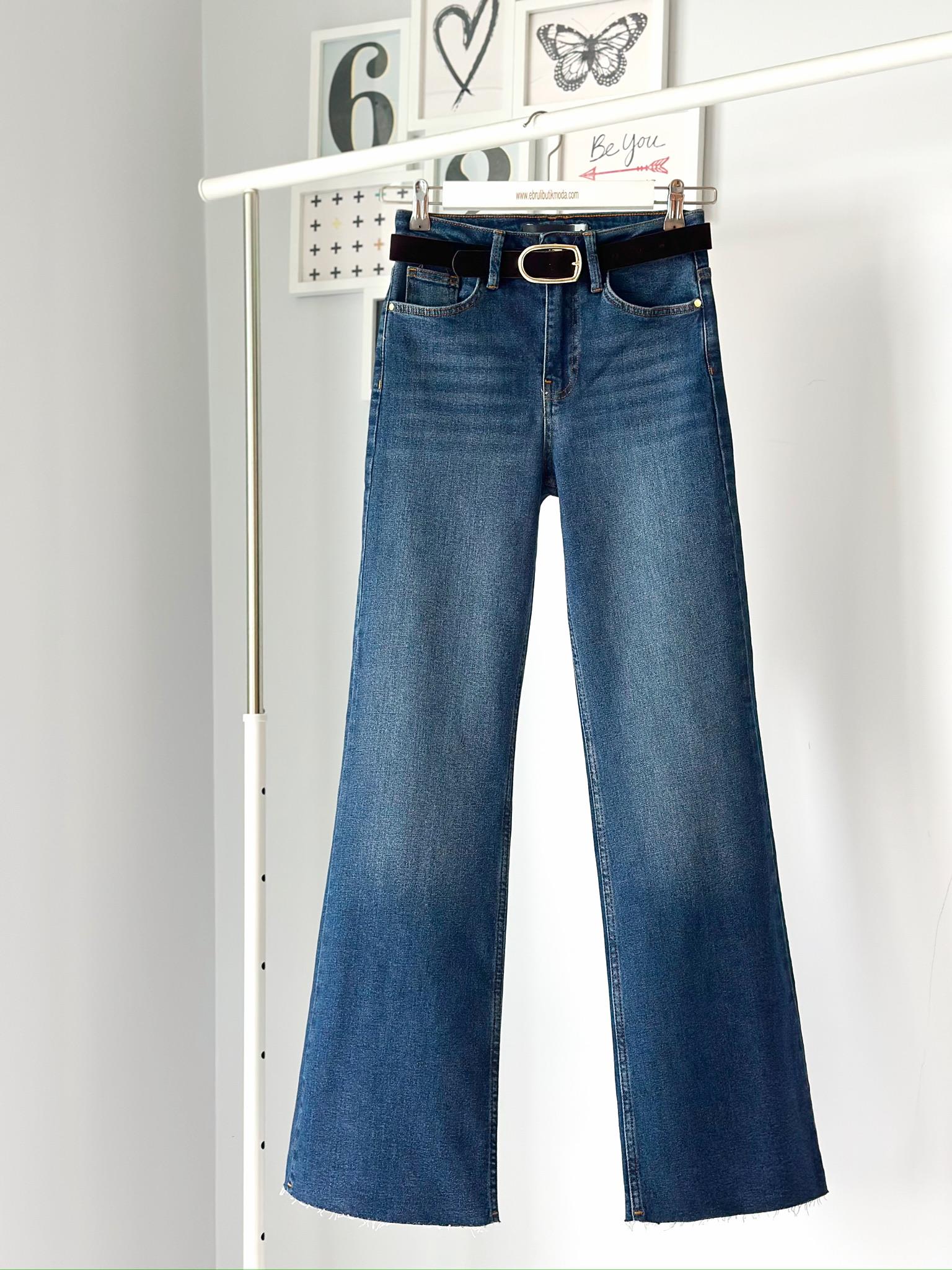 KAHVE KEMERLİ WİDE LEG JEAN