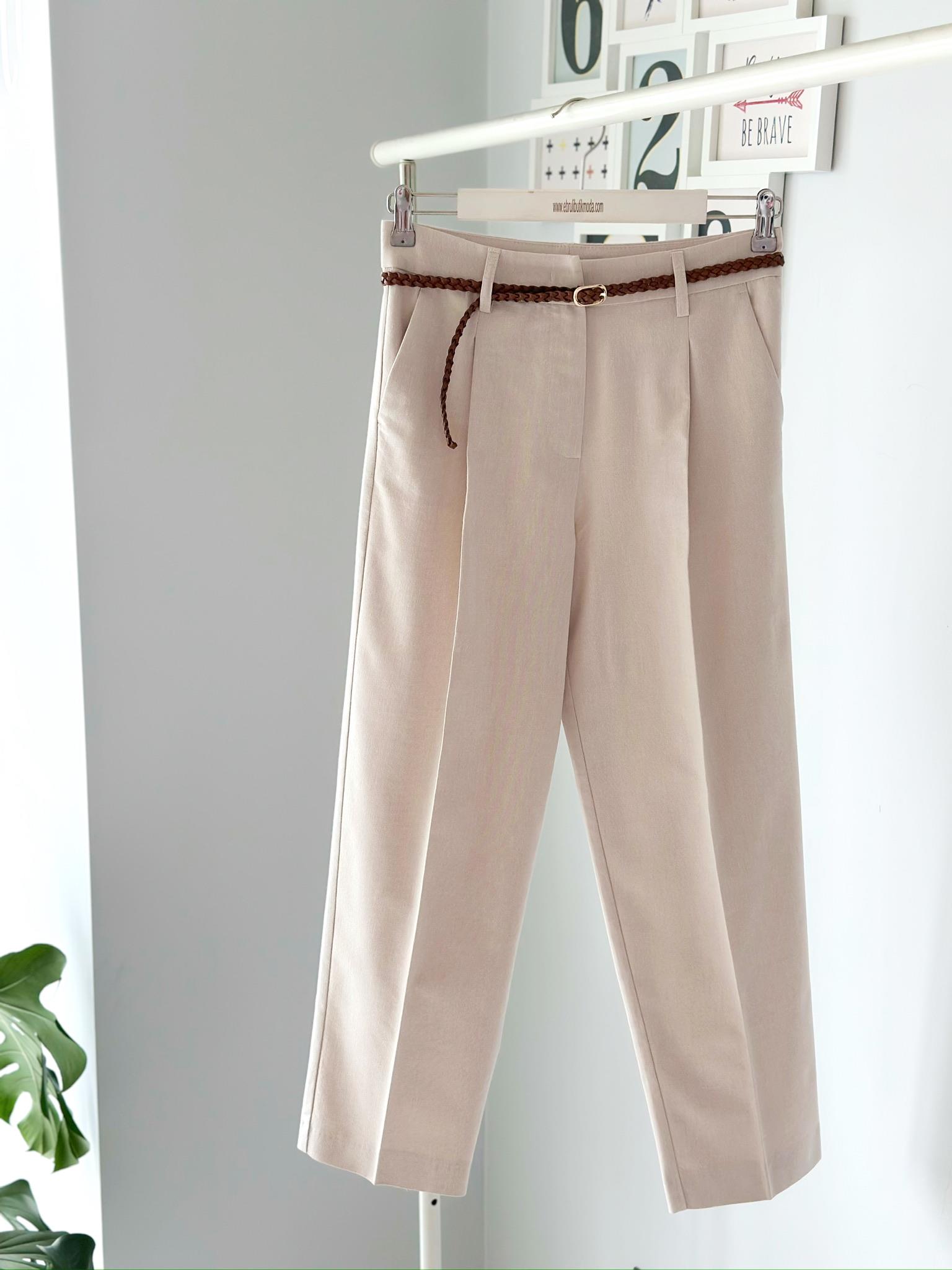 KETEN KARIŞIMLI KEMERLİ PANTOLON