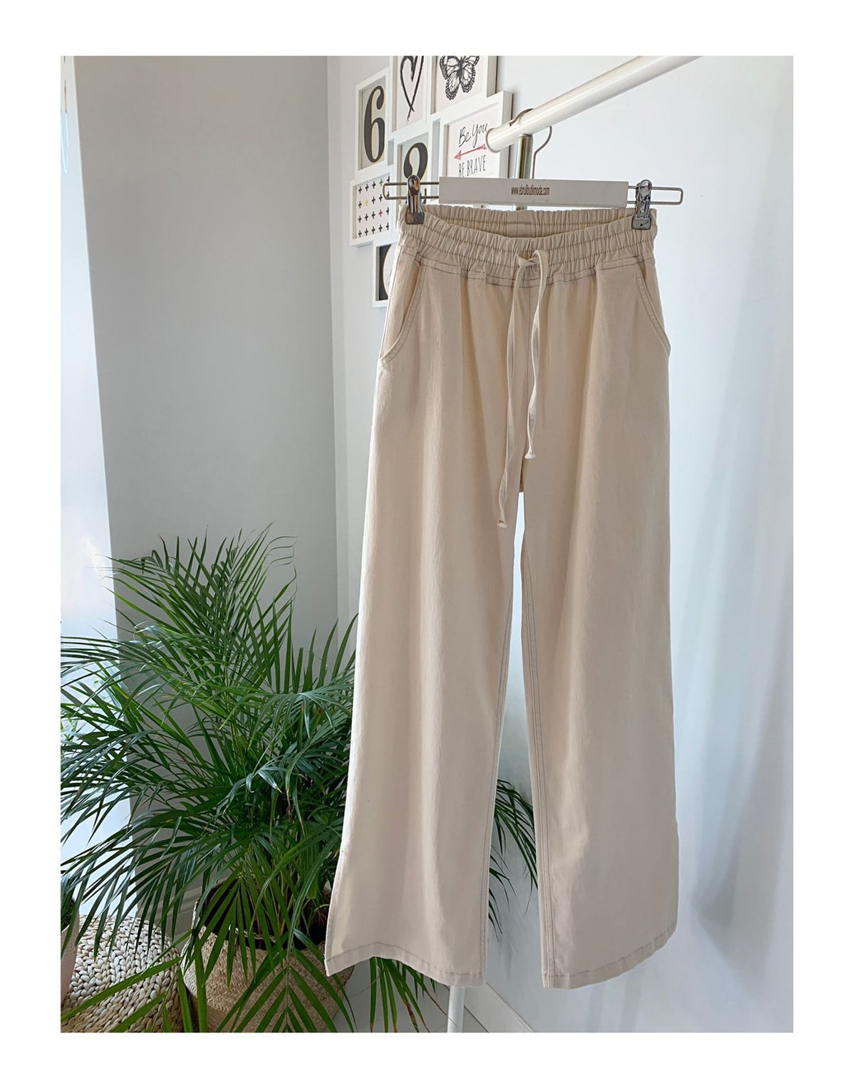 KREM GENİŞ PAÇA PANTOLON