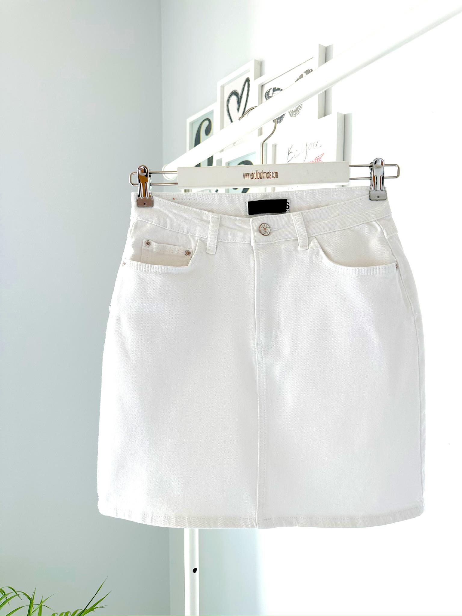 LICRALI BEYAZ DENIM ETEK
