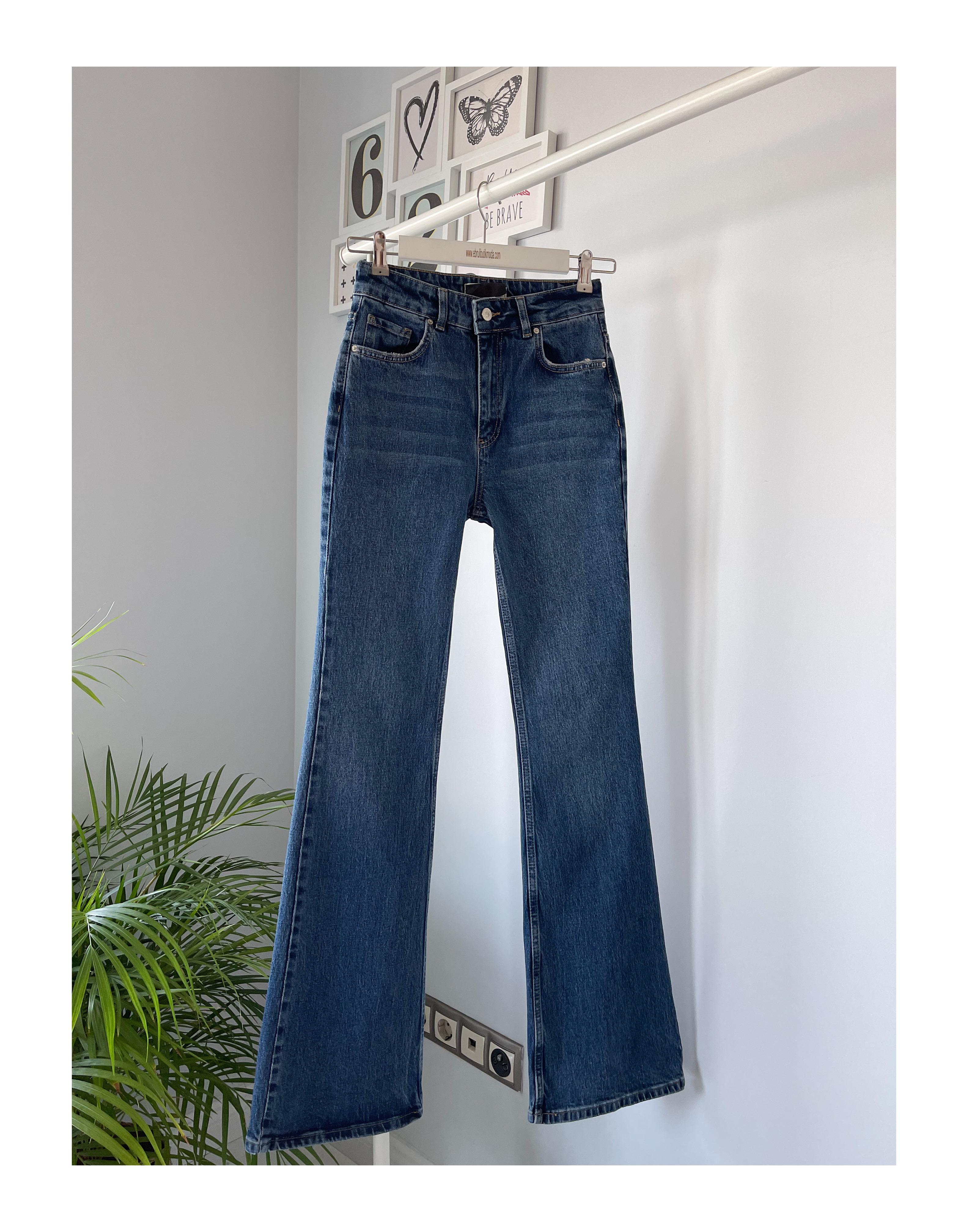 MAVİ TAŞLAMALI FLARE JEAN
