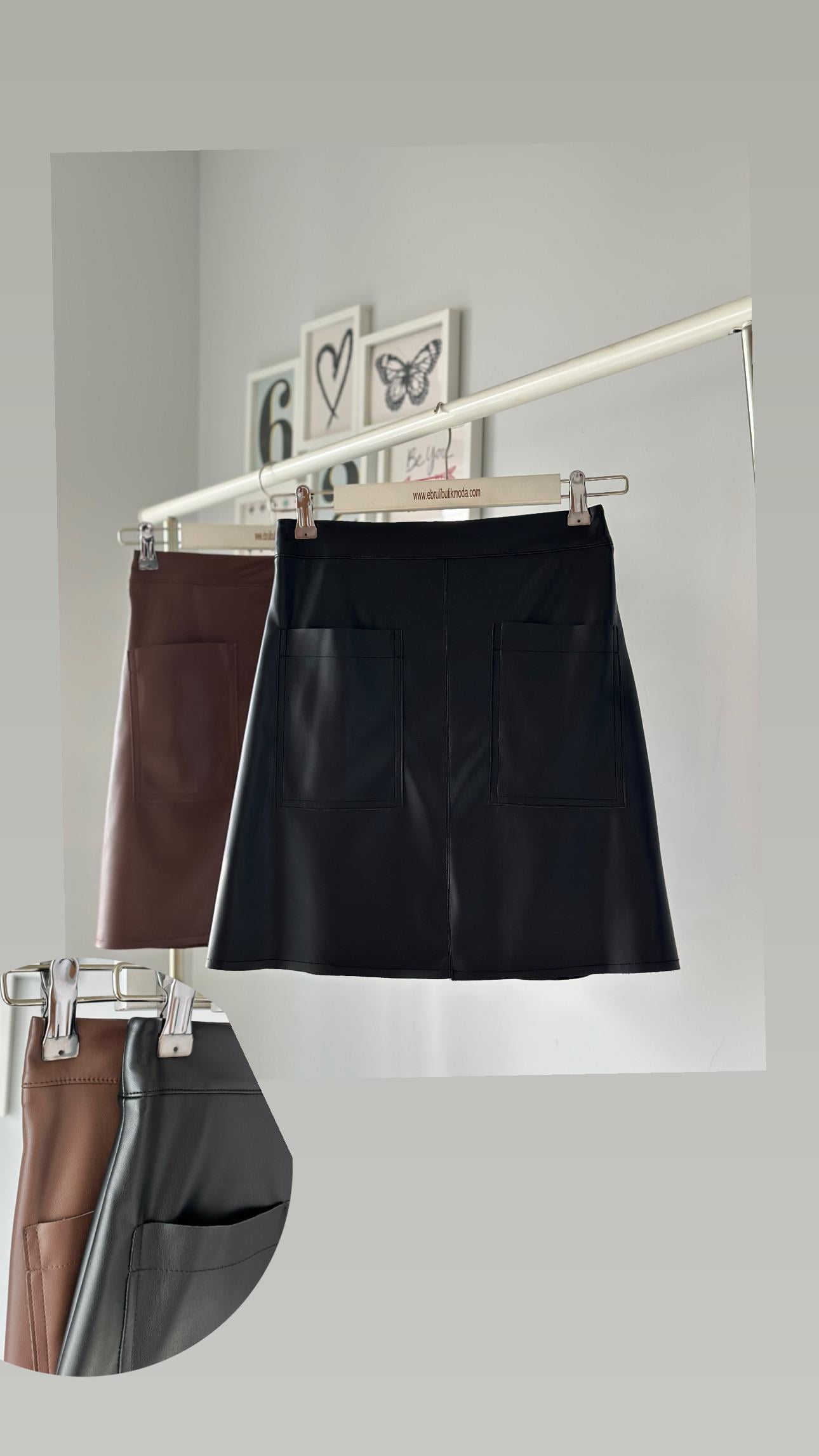 ÖNÜ CEPLİ DERİ ETEK