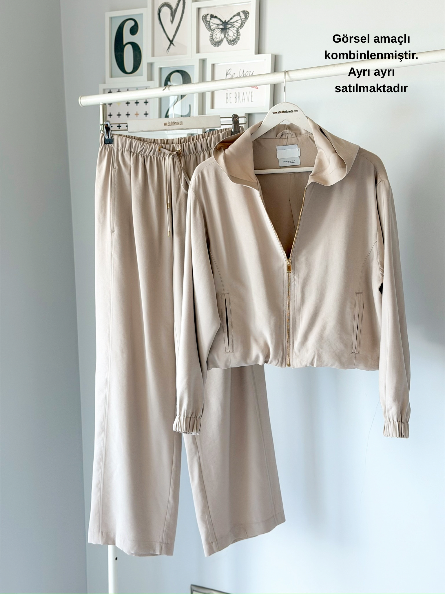 TENCEL TAŞ RENGİ GENİŞ PAÇA PANTOLON