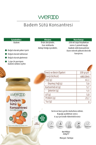 Wefood Badem Sütü Konsantresi (%100 Badem) 