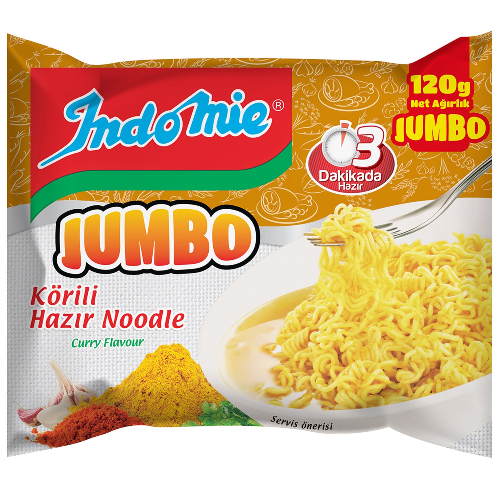 İndomie Noodle Köri Çeşnili Jumbo 120 GR