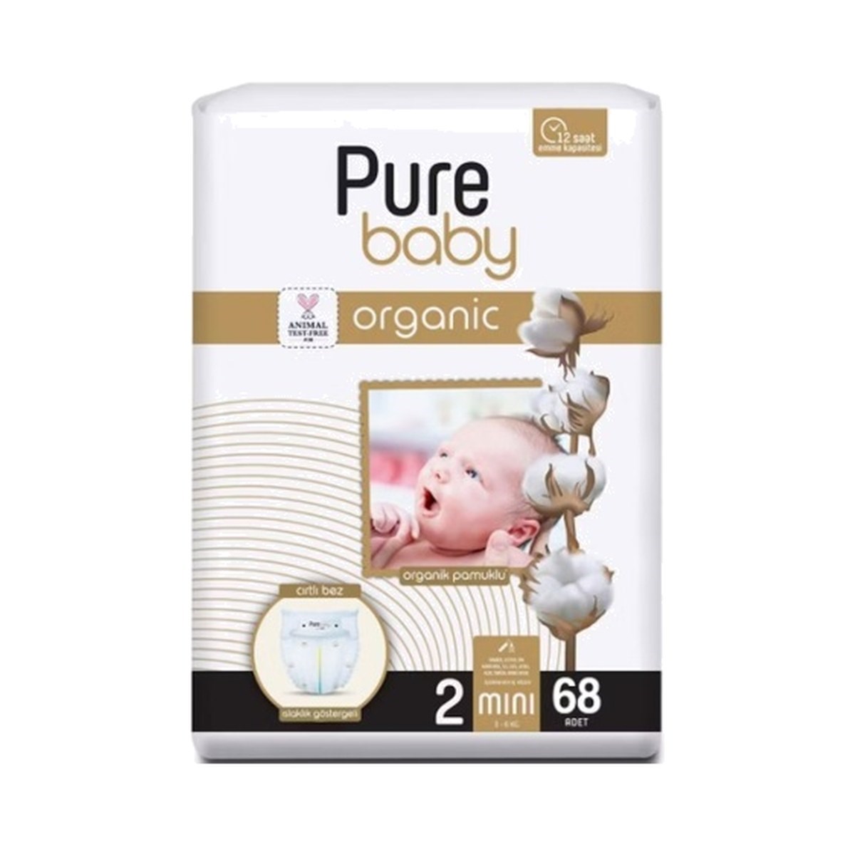 Pure Baby Organik Cırtlı Bez 2 Mini 68 ADET