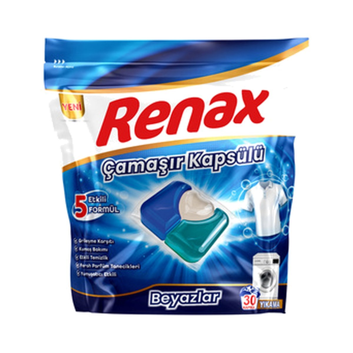 Renax Çamaşır Makinesi Kapsülü Beyazlar 30 Adet